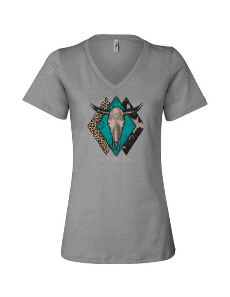 TEXAS TEXTURED LONGHORN V-NECK