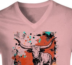Painted Longhorn V-Neck T-shirt