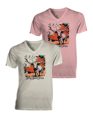 Painted Longhorn V-Neck T-shirt